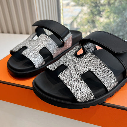 CHYPRE SANDAL IN BLACK MIX WHITE LIZARD SKIN