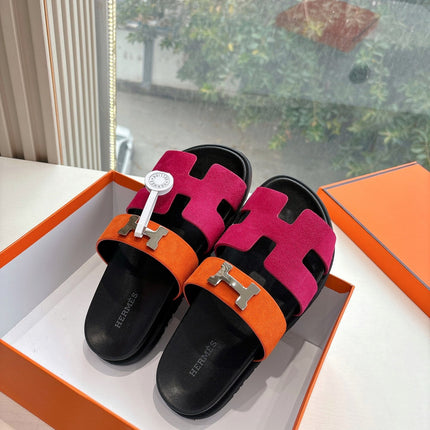 CHYPRE SANDAL IN DARK PINK MIX ORANGE SUEDE
