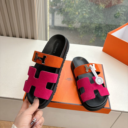 CHYPRE SANDAL IN DARK PINK MIX ORANGE SUEDE