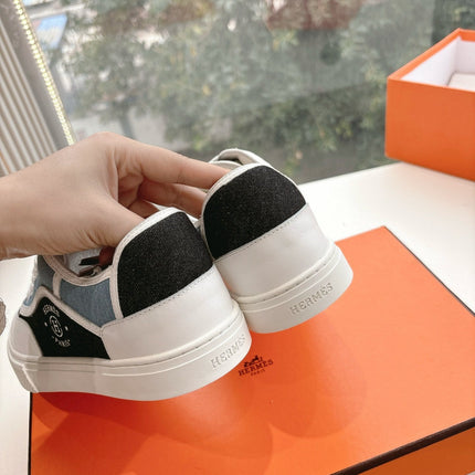 GET SNEAKER IN BLACK MIX LIGHT BLUE CANVAS AND CALFSKIN