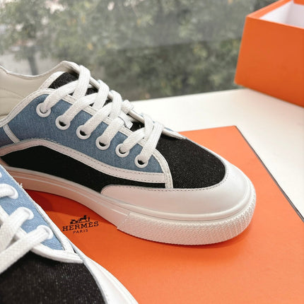 GET SNEAKER IN BLACK MIX LIGHT BLUE CANVAS AND CALFSKIN