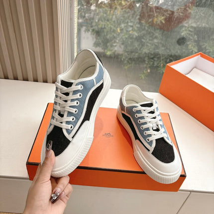 GET SNEAKER IN BLACK MIX LIGHT BLUE CANVAS AND CALFSKIN