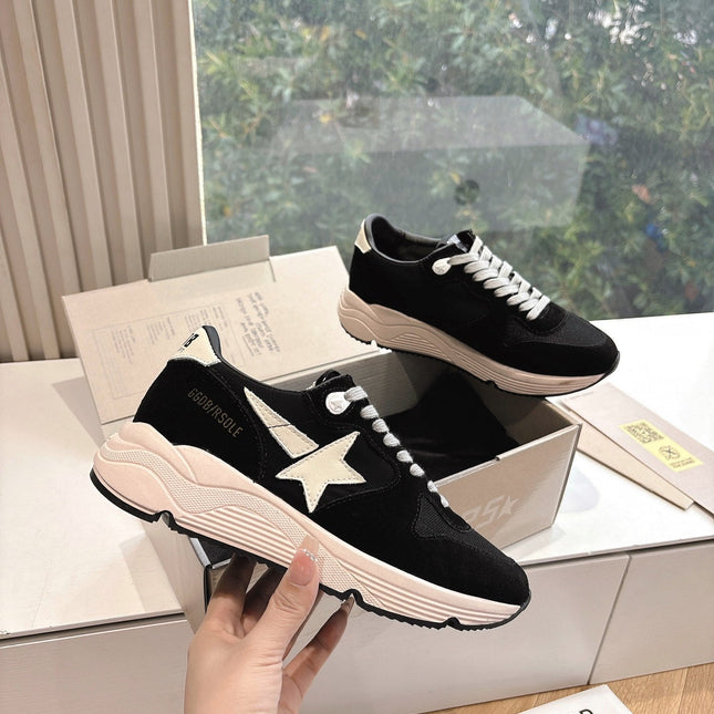 RUNNING SOLE SNEAKERS IN BLACK MESH AND SUEDE WHITE CALFSKIN STAR