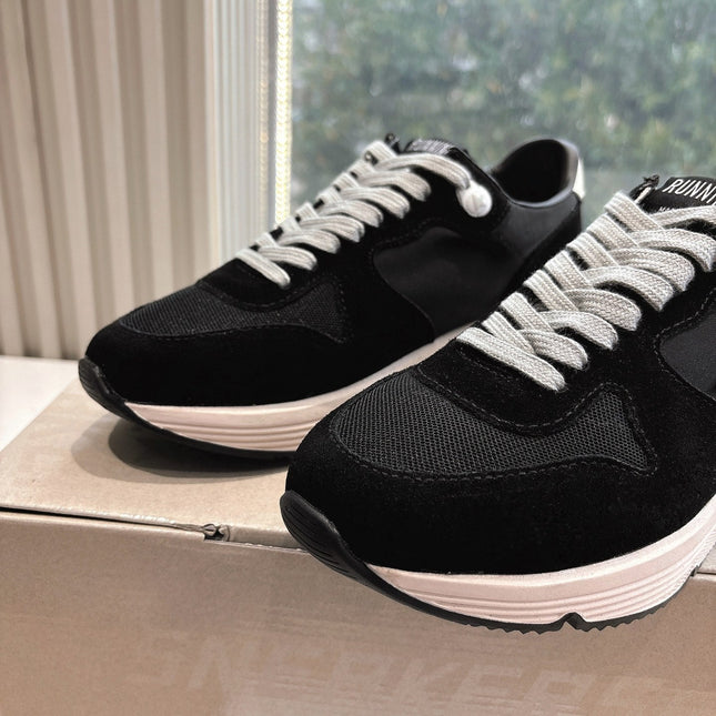 RUNNING SOLE SNEAKERS IN BLACK MESH AND SUEDE WHITE CALFSKIN STAR