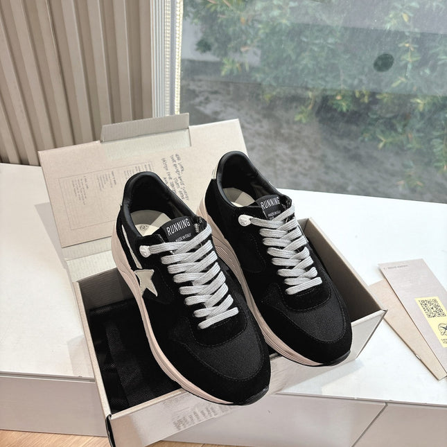 RUNNING SOLE SNEAKERS IN BLACK MESH AND SUEDE WHITE CALFSKIN STAR