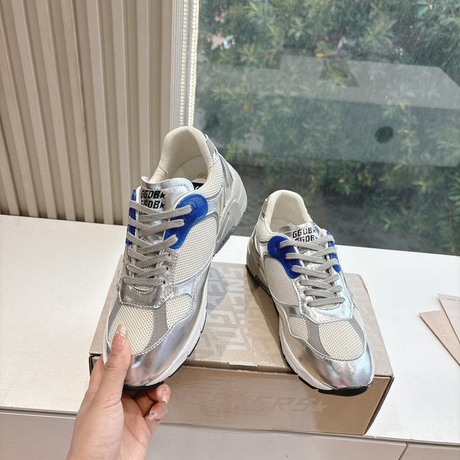 DAD-STAR SNEAKERS IN WHITE MESH SILVER CALFSKIN BLUE EYELETS