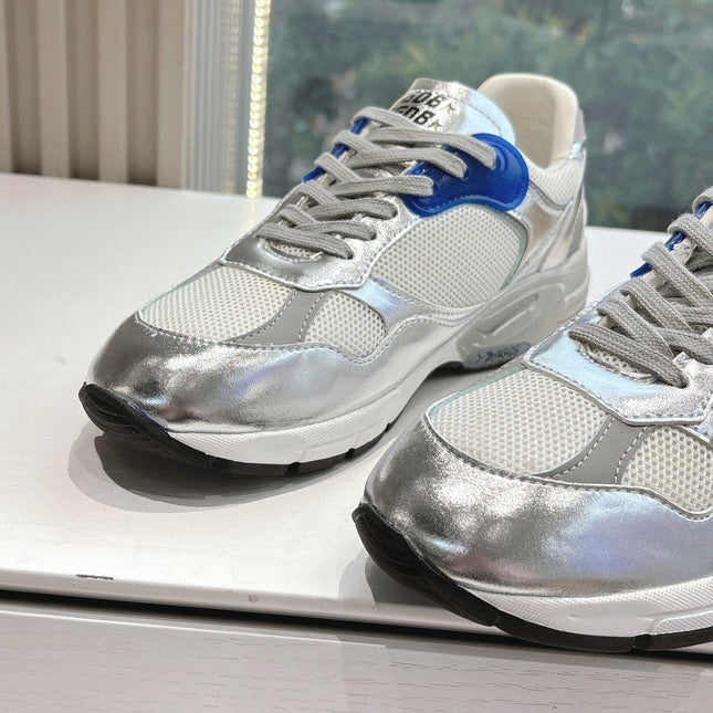 DAD-STAR SNEAKERS IN WHITE MESH SILVER CALFSKIN BLUE EYELETS