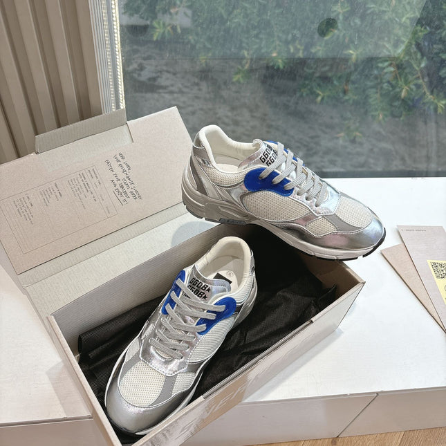 DAD-STAR SNEAKERS IN WHITE MESH SILVER CALFSKIN BLUE EYELETS