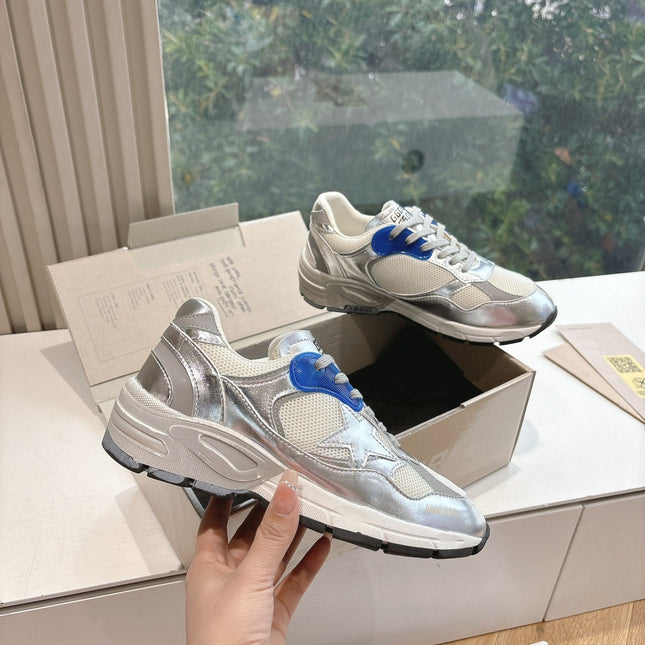 DAD-STAR SNEAKERS IN WHITE MESH SILVER CALFSKIN BLUE EYELETS