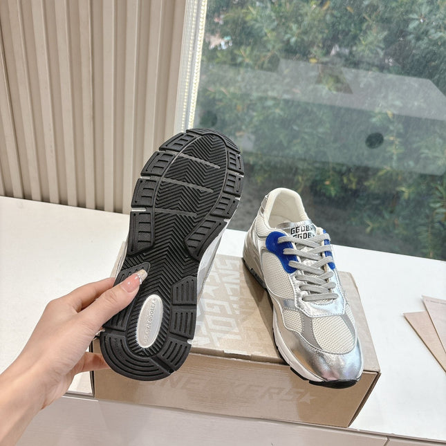DAD-STAR SNEAKERS IN WHITE MESH SILVER CALFSKIN BLUE EYELETS