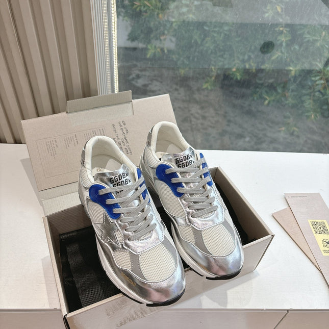 DAD-STAR SNEAKERS IN WHITE MESH SILVER CALFSKIN BLUE EYELETS
