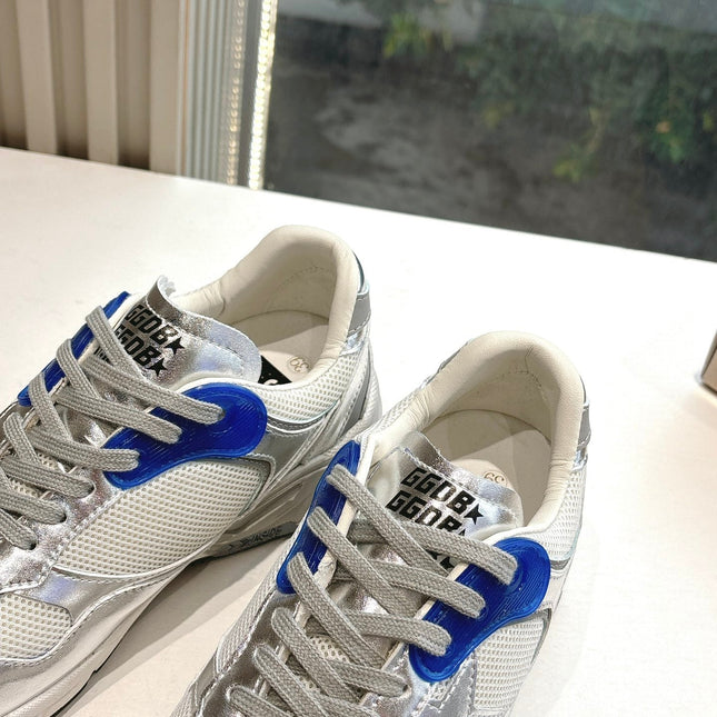 DAD-STAR SNEAKERS IN WHITE MESH SILVER CALFSKIN BLUE EYELETS