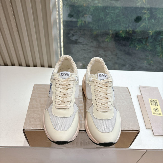 RUNNING SOLE SNEAKERS IN WHITE MESH, BEIGE SUEDE AND CALFSKIN WITH BLUE STAR