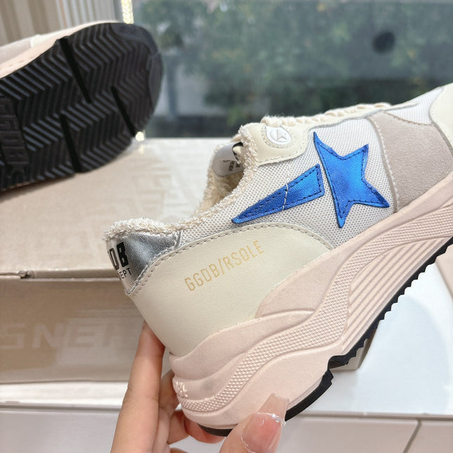 RUNNING SOLE SNEAKERS IN WHITE MESH, BEIGE SUEDE AND CALFSKIN WITH BLUE STAR