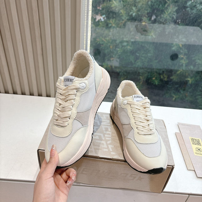 RUNNING SOLE SNEAKERS IN WHITE MESH, BEIGE SUEDE AND CALFSKIN WITH BLUE STAR
