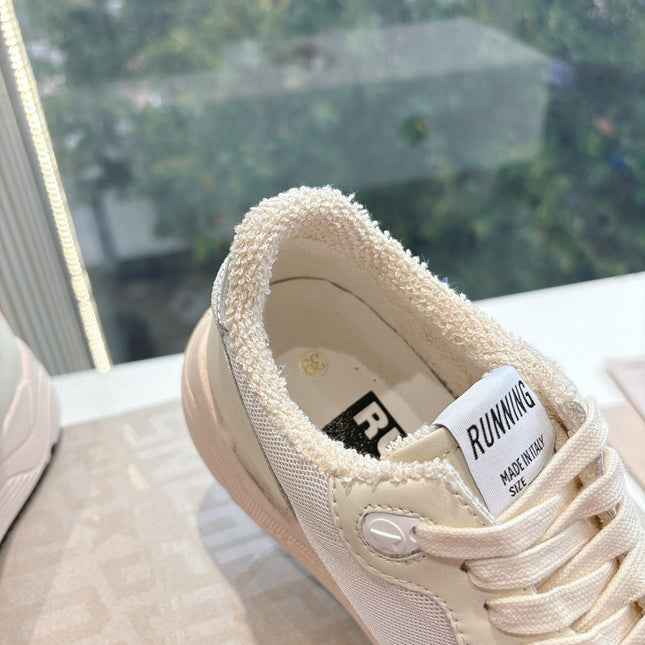 RUNNING SOLE SNEAKERS IN WHITE MESH, BEIGE SUEDE AND CALFSKIN WITH BLUE STAR