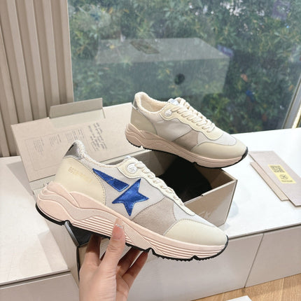 RUNNING SOLE SNEAKERS IN WHITE MESH, BEIGE SUEDE AND CALFSKIN WITH BLUE STAR