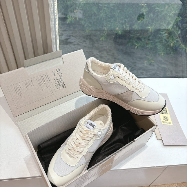 RUNNING SOLE SNEAKERS IN WHITE MESH, BEIGE SUEDE AND CALFSKIN WITH BLUE STAR
