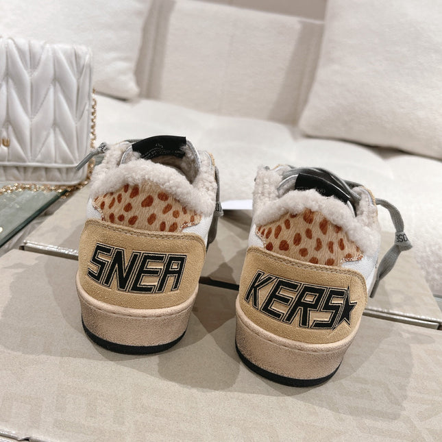 BALL STAR SNEAKERS WITH GLITTER STAR IN WHITE CALFSKIN AND BROWN SUEDE