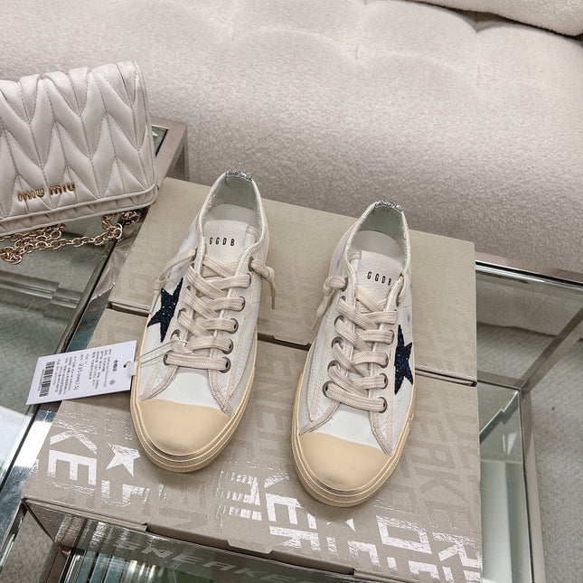 V-STAR SNEAKERS WHITE CALFSKIN WITH BLACK GLITTER STAR