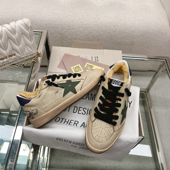 BALL STAR SNEAKERS IN RODEO DUST BEIGE CALFSKIN WITH GREEN STAR BLUE HEEL TAB