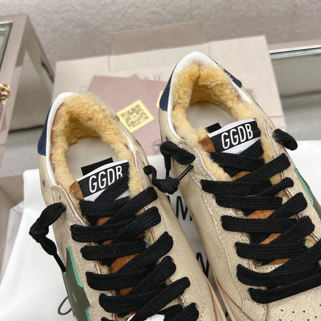 BALL STAR SNEAKERS IN RODEO DUST BEIGE CALFSKIN WITH GREEN STAR BLUE HEEL TAB