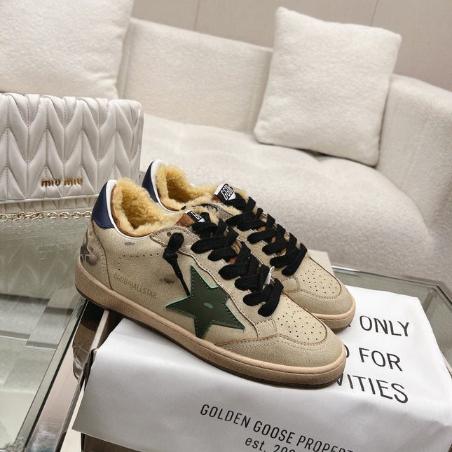 BALL STAR SNEAKERS IN RODEO DUST BEIGE CALFSKIN WITH GREEN STAR BLUE HEEL TAB
