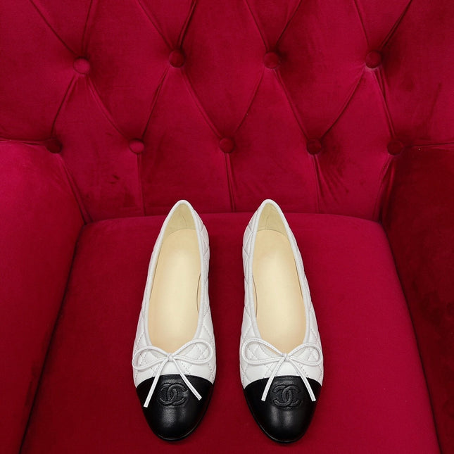 ballet flat black white quilted lambskin