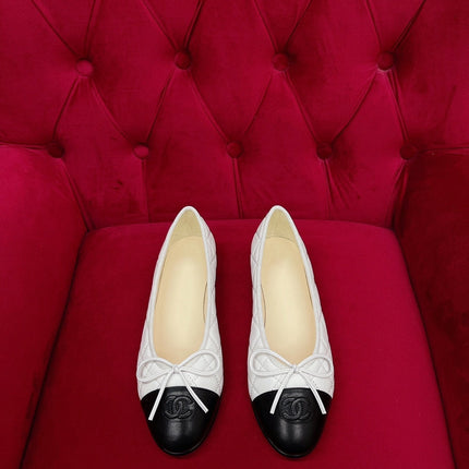 ballet flat black white quilted lambskin