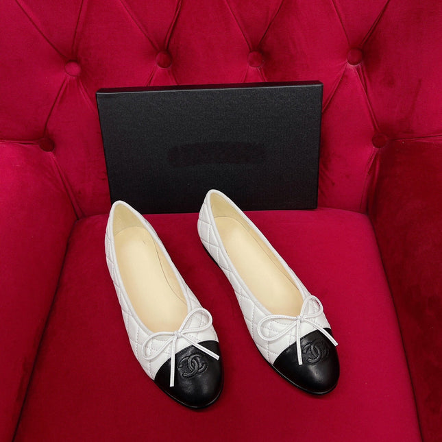 ballet flat black white quilted lambskin