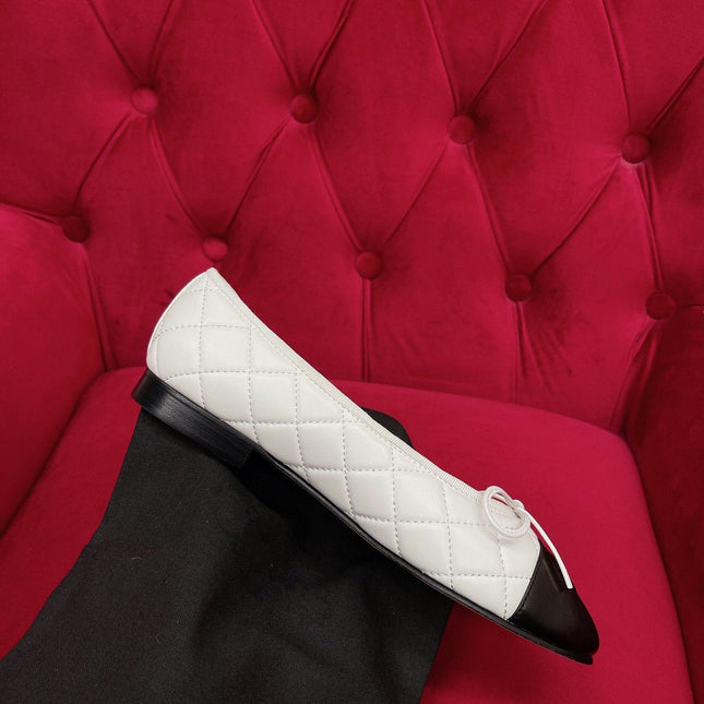 ballet flat black white quilted lambskin
