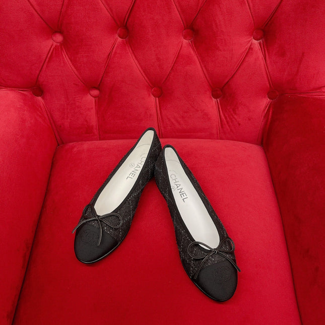 ballet flat black denim grosgrain