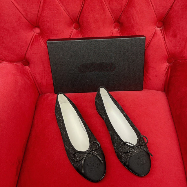 ballet flat black denim grosgrain