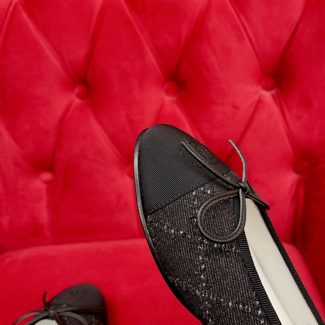ballet flat black denim grosgrain