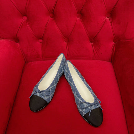 ballet flat blue black denim grosgrain