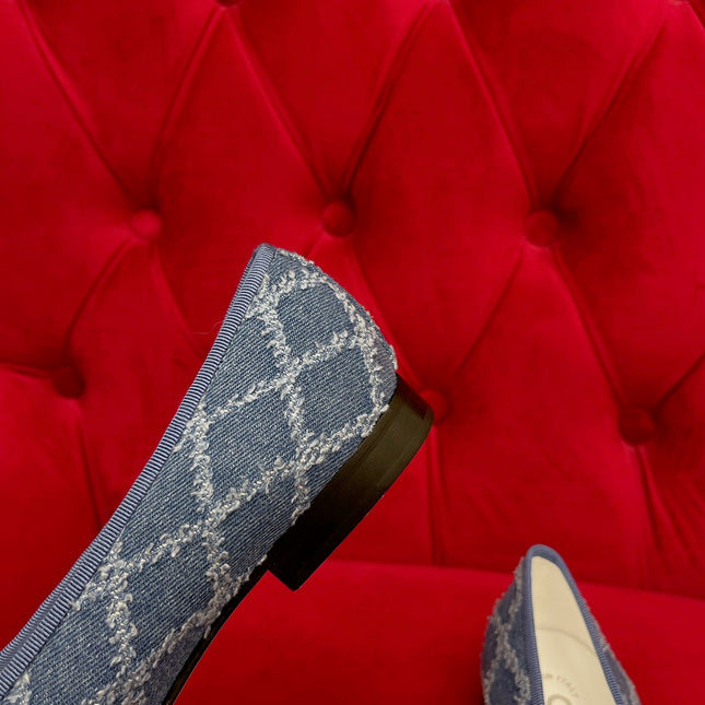 ballet flat blue black denim grosgrain