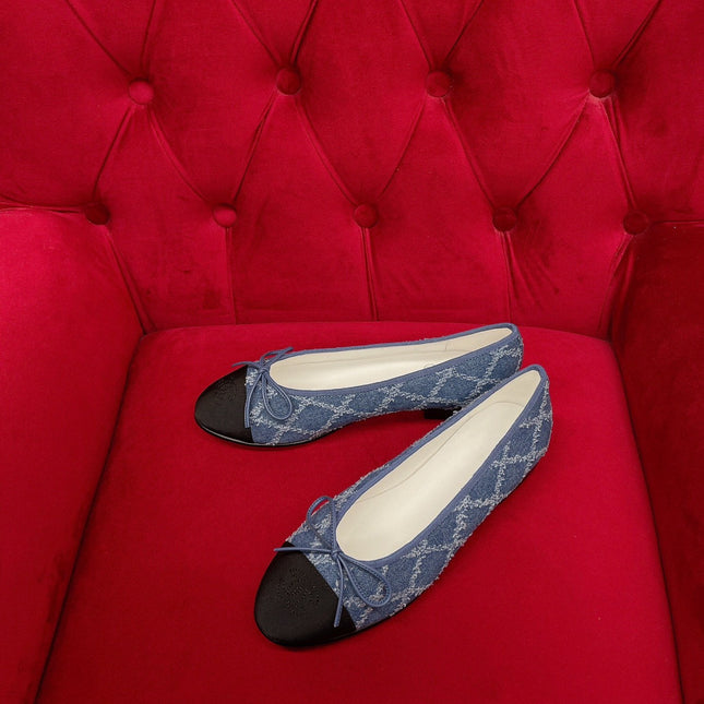 ballet flat blue black denim grosgrain