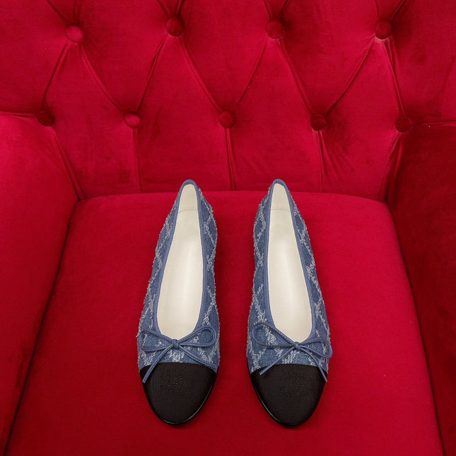 ballet flat blue black denim grosgrain