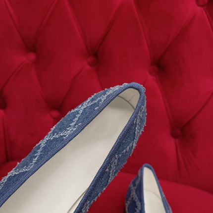 ballet flat blue black denim grosgrain
