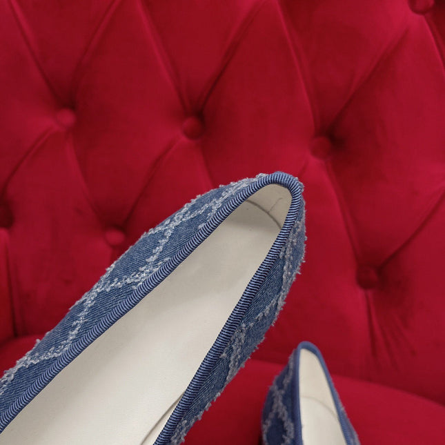 ballet flat blue black denim grosgrain