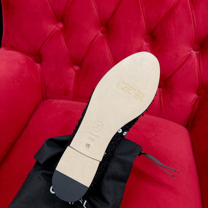 ballet flat black gold tweed metal calfskin
