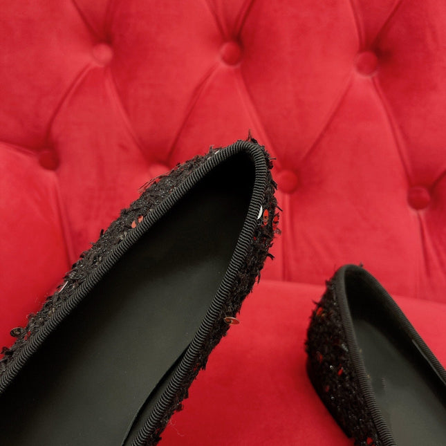 ballet flat black gold tweed metal calfskin