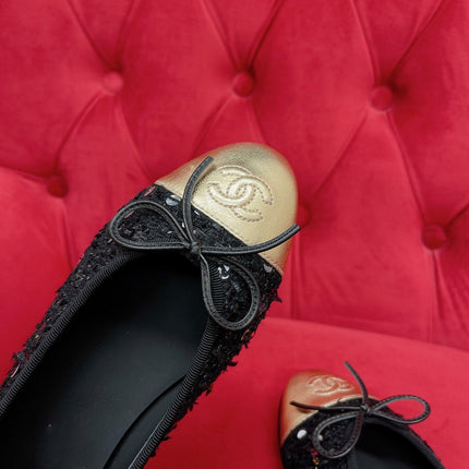 ballet flat black gold tweed metal calfskin