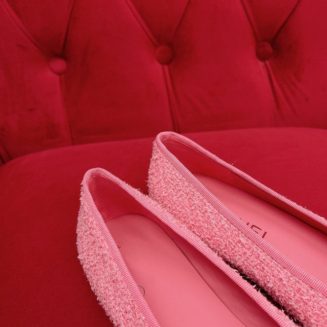 ballet flat pink black tweed grosgrain