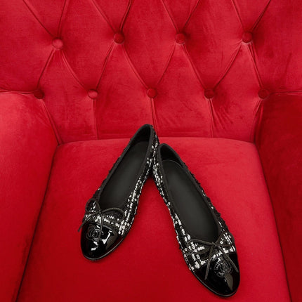 ballet flat black white tweed lambskin