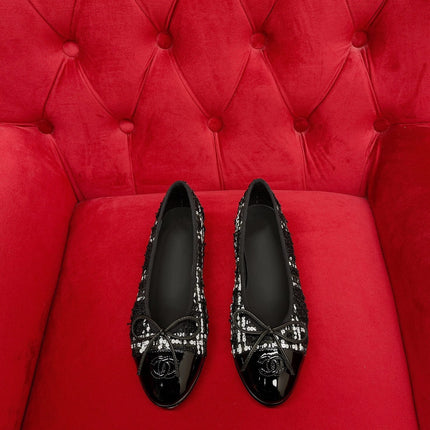 ballet flat black white tweed lambskin