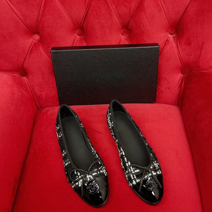 ballet flat black white tweed lambskin