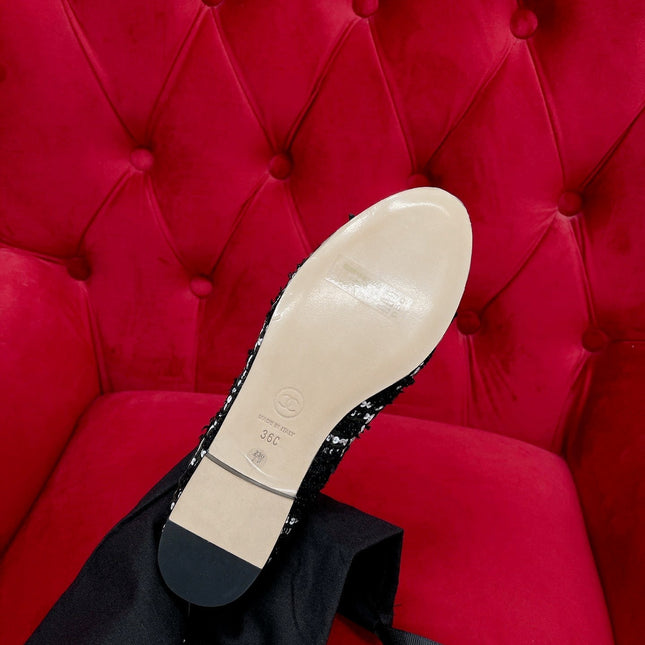 ballet flat black white tweed lambskin