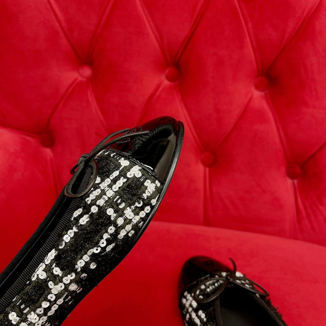 ballet flat black white tweed lambskin