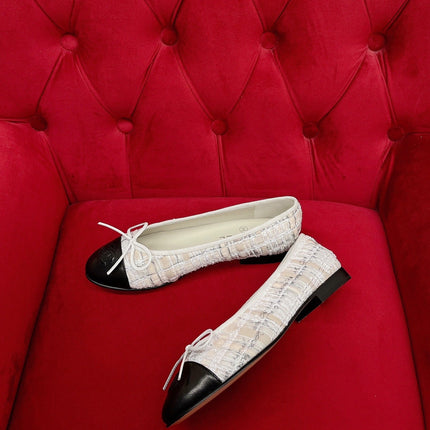 ballet flat white black tweed lambskin